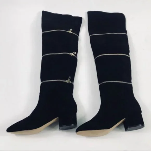 Botkier Black Suede Gold Zipper Over the Knee Boots Size 8 Brand New - Picture 5 of 8